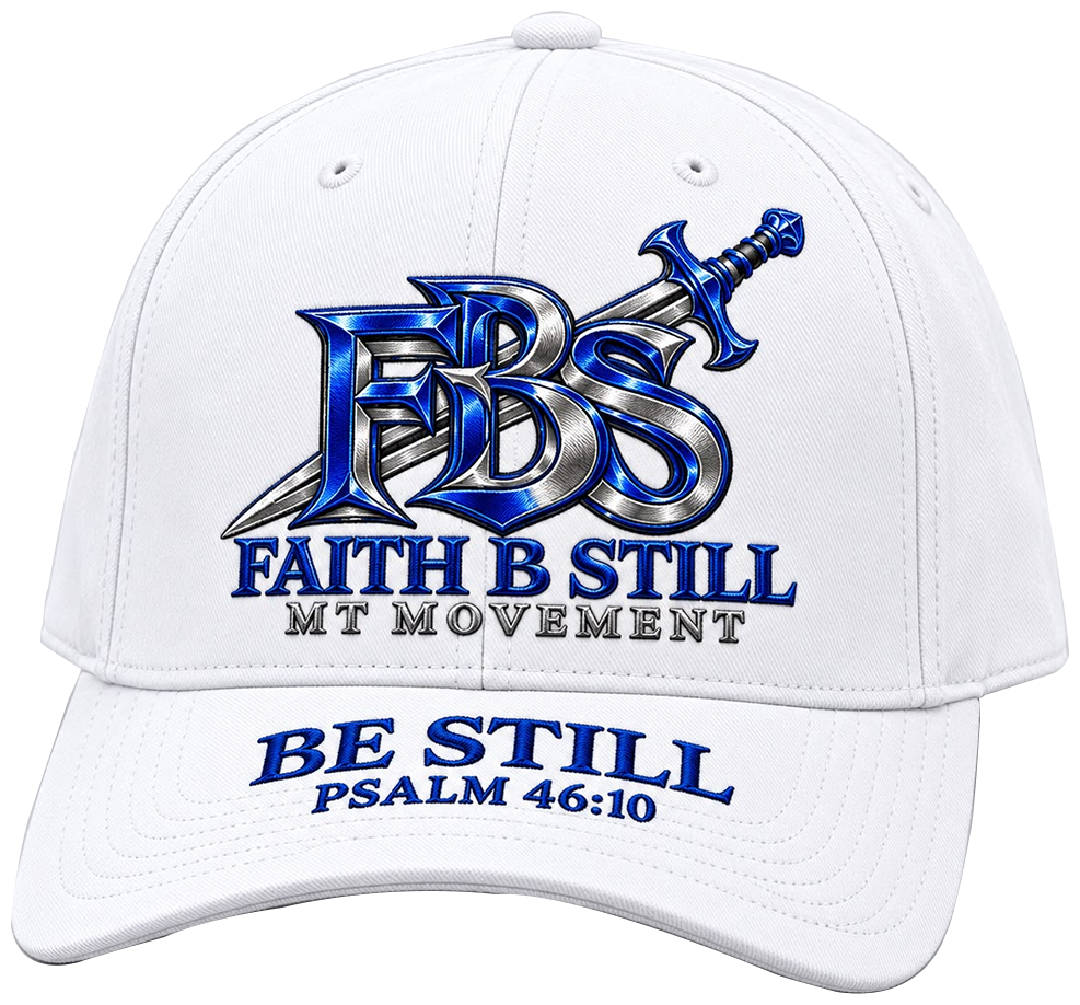 White FBS cap with blue embroidery